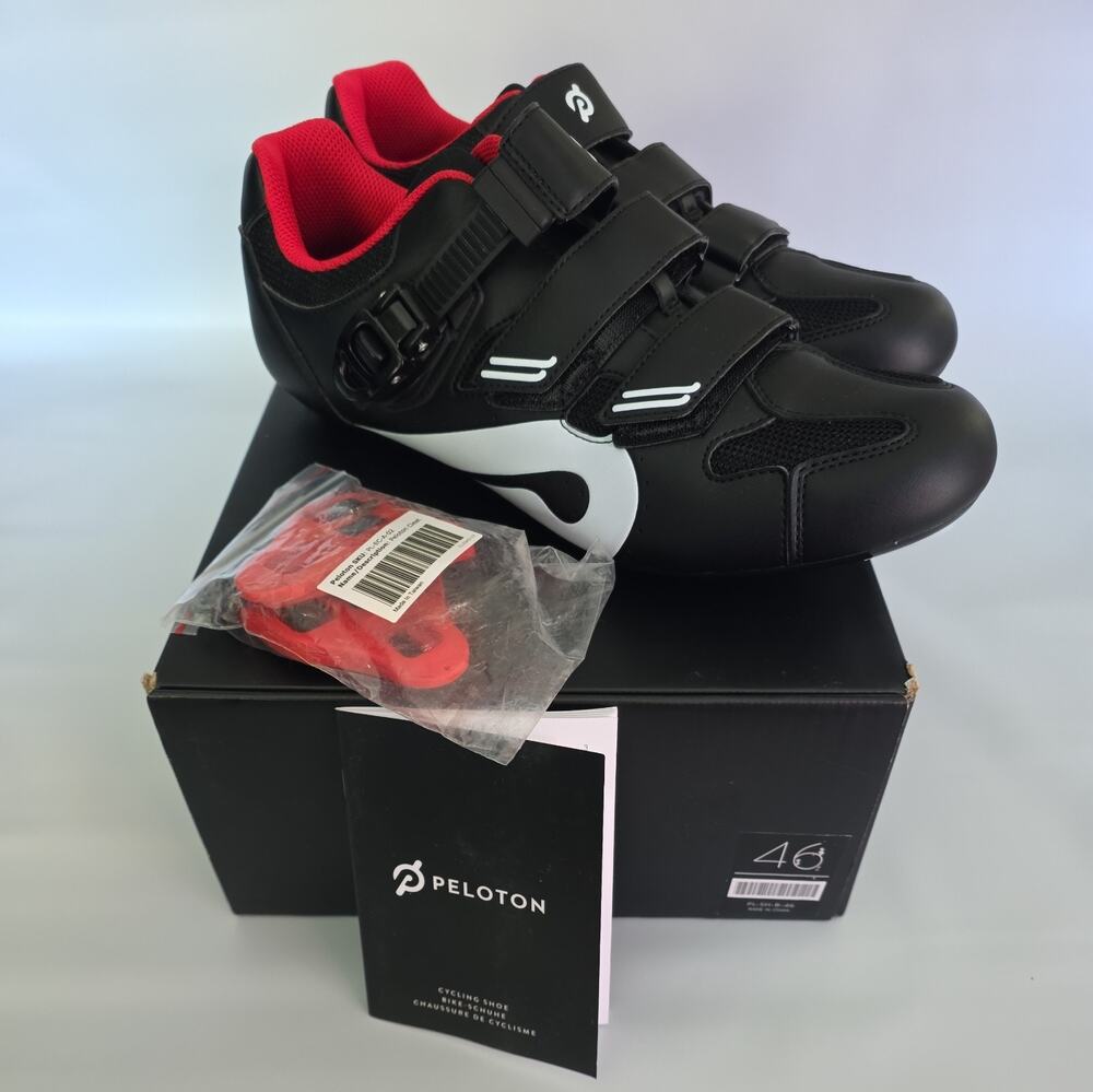 New Peloton Cycling Shoes Size 46 US Men 12 Black Red Look Delta Cleats NIB Box